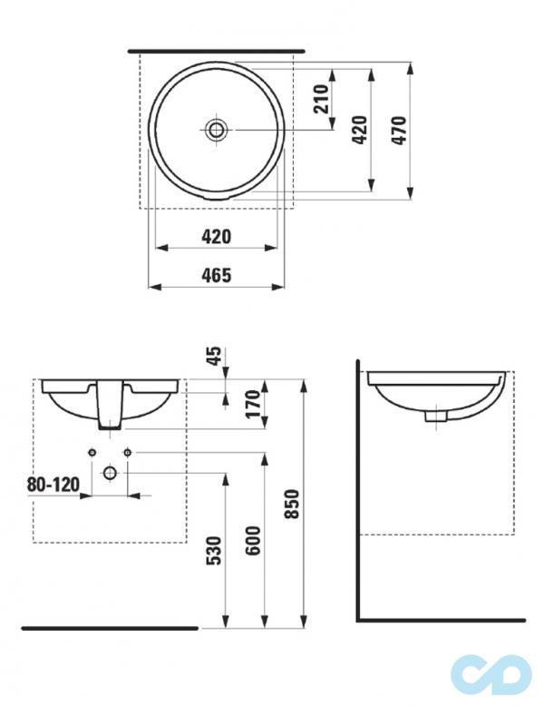 креслення Вбудована раковина Laufen Pro H8189610001091