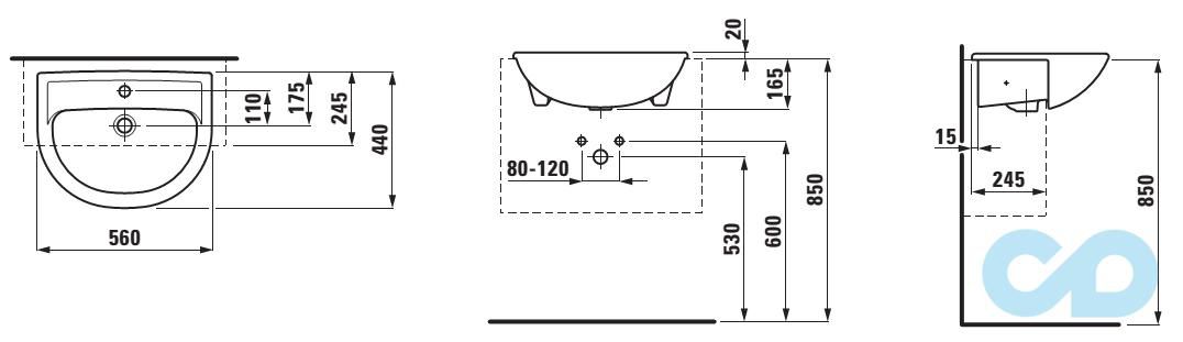 креслення полувстраіваемие раковина Laufen Pro H8129510001041