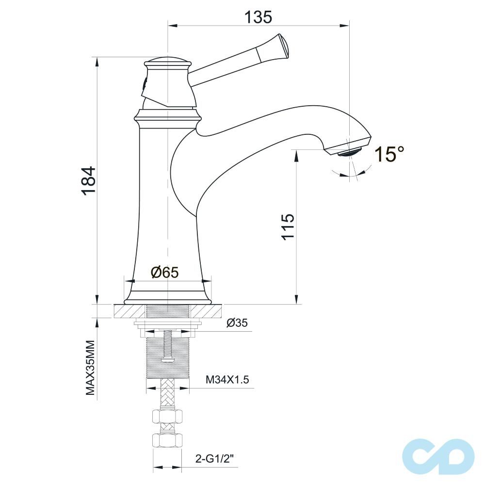 креслення Змішувач для раковини Imprese Podzima Zrala ZMK02170801