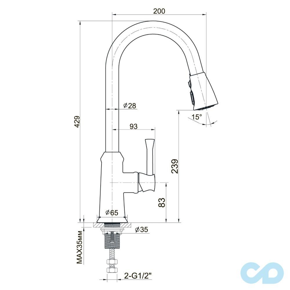 креслення Кухонний змішувач Imprese Podzima Zrala ZMK02170815