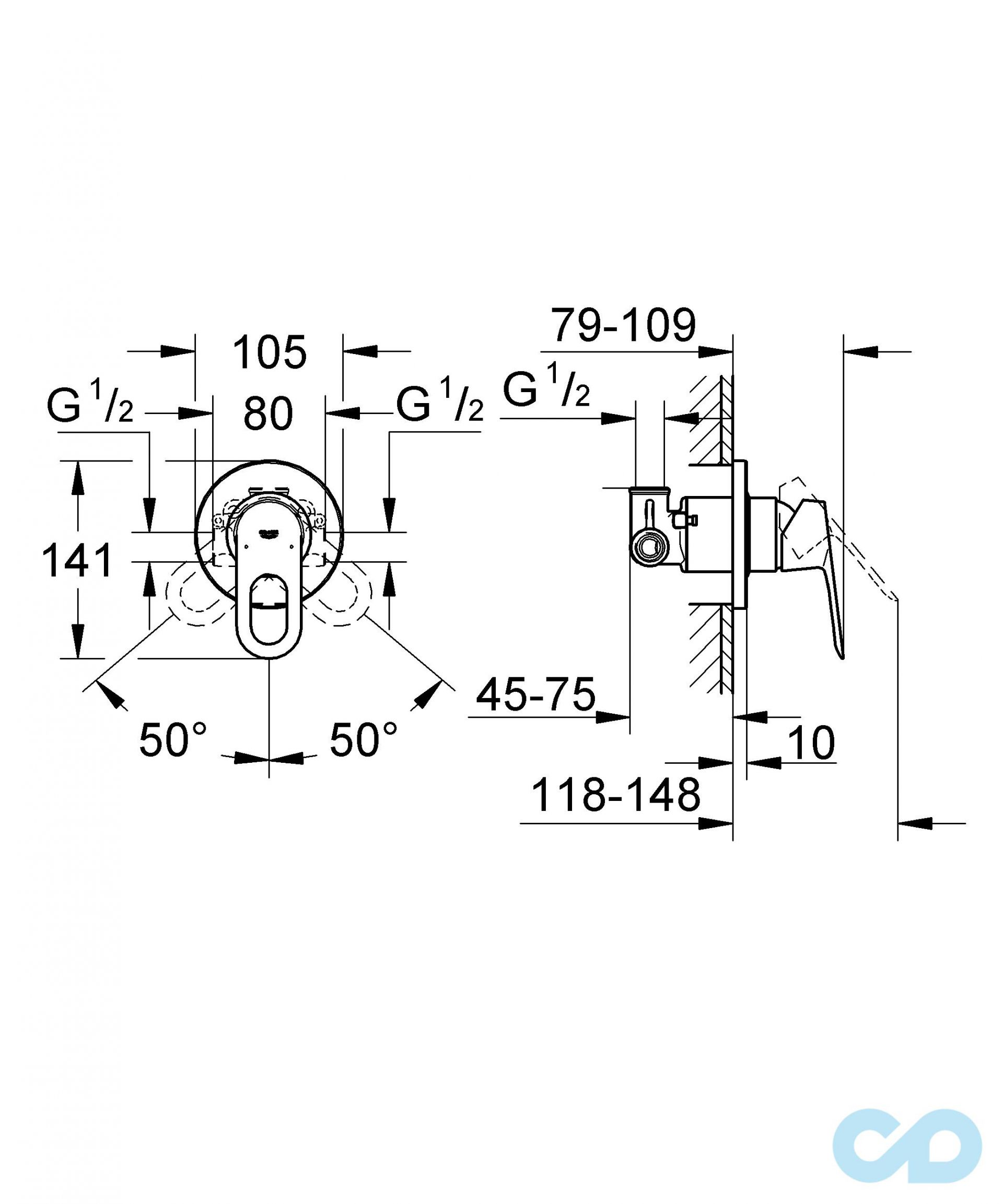 креслення Набір гігієнічного душа Grohe BauLoop 111042