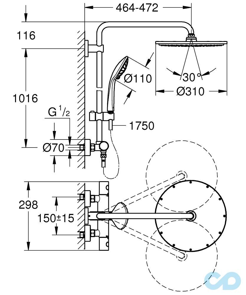 креслення Душова система Grohe Euphoria System 310 26075AL0