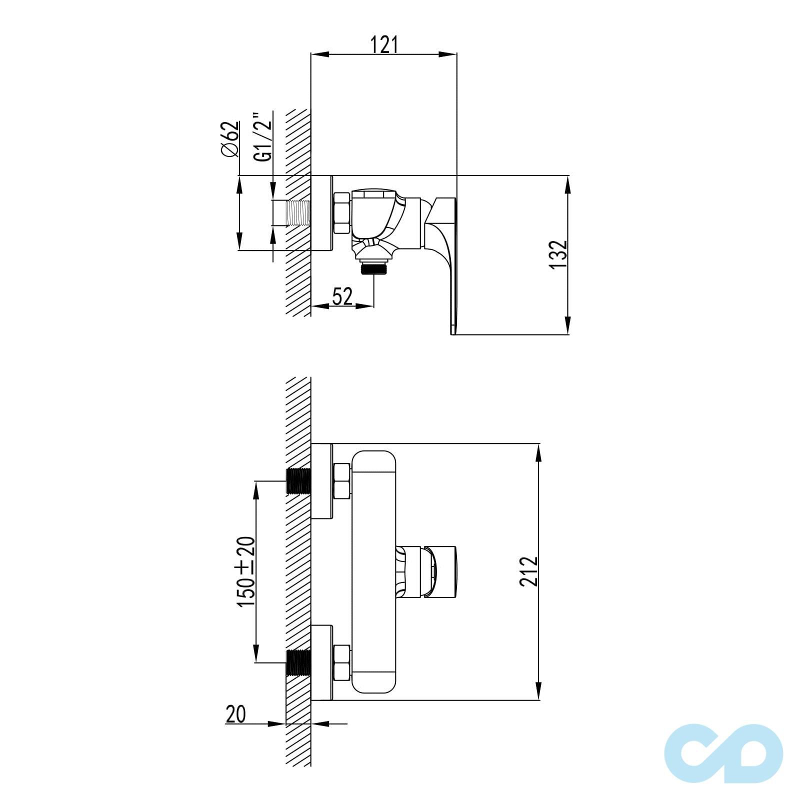 чертеж Смеситель для душа Imprese Bilina 15225