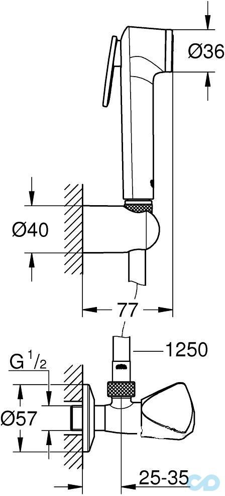 креслення Душовий набір Grohe Tempesta-F Trigger Spray 30 27514001