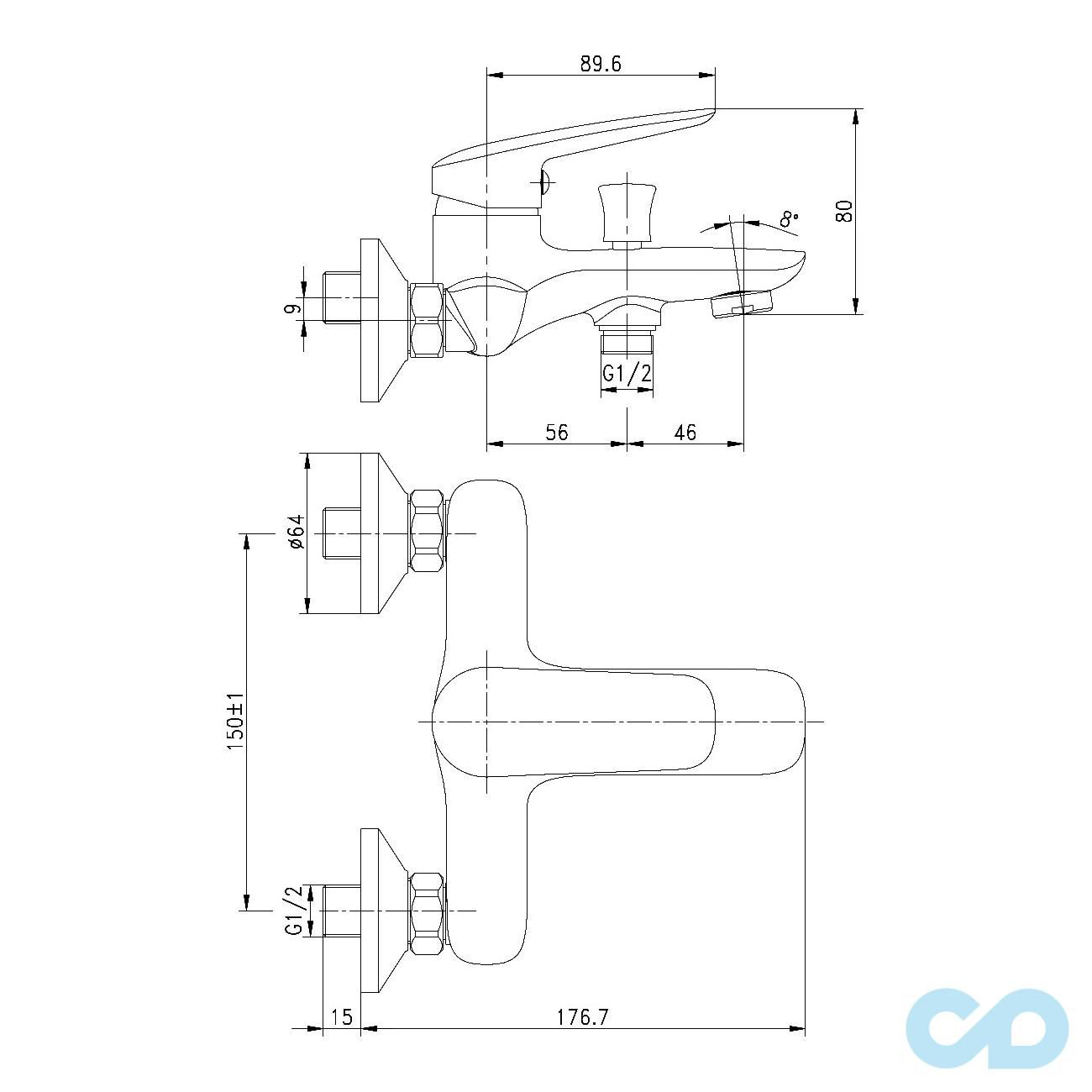 технічна схема Набір змішувачів для ванни Imprese Praha New 510030670