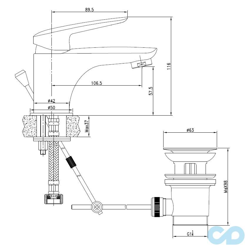 креслення Змішувач для раковини Imprese Praha New 05030PP