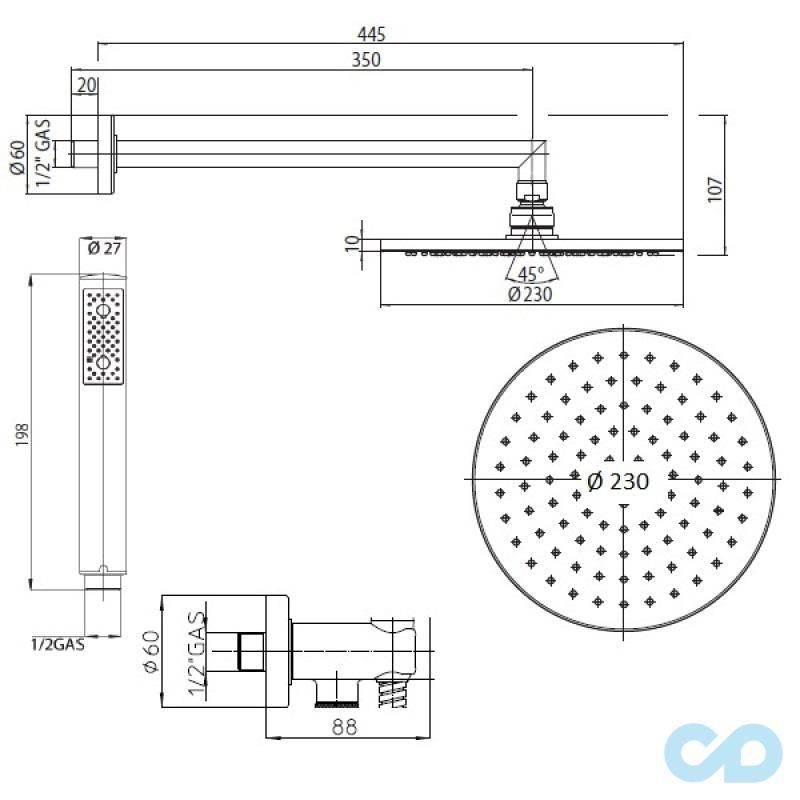 креслення Душова система Bossini Cosmo Tondo M80237