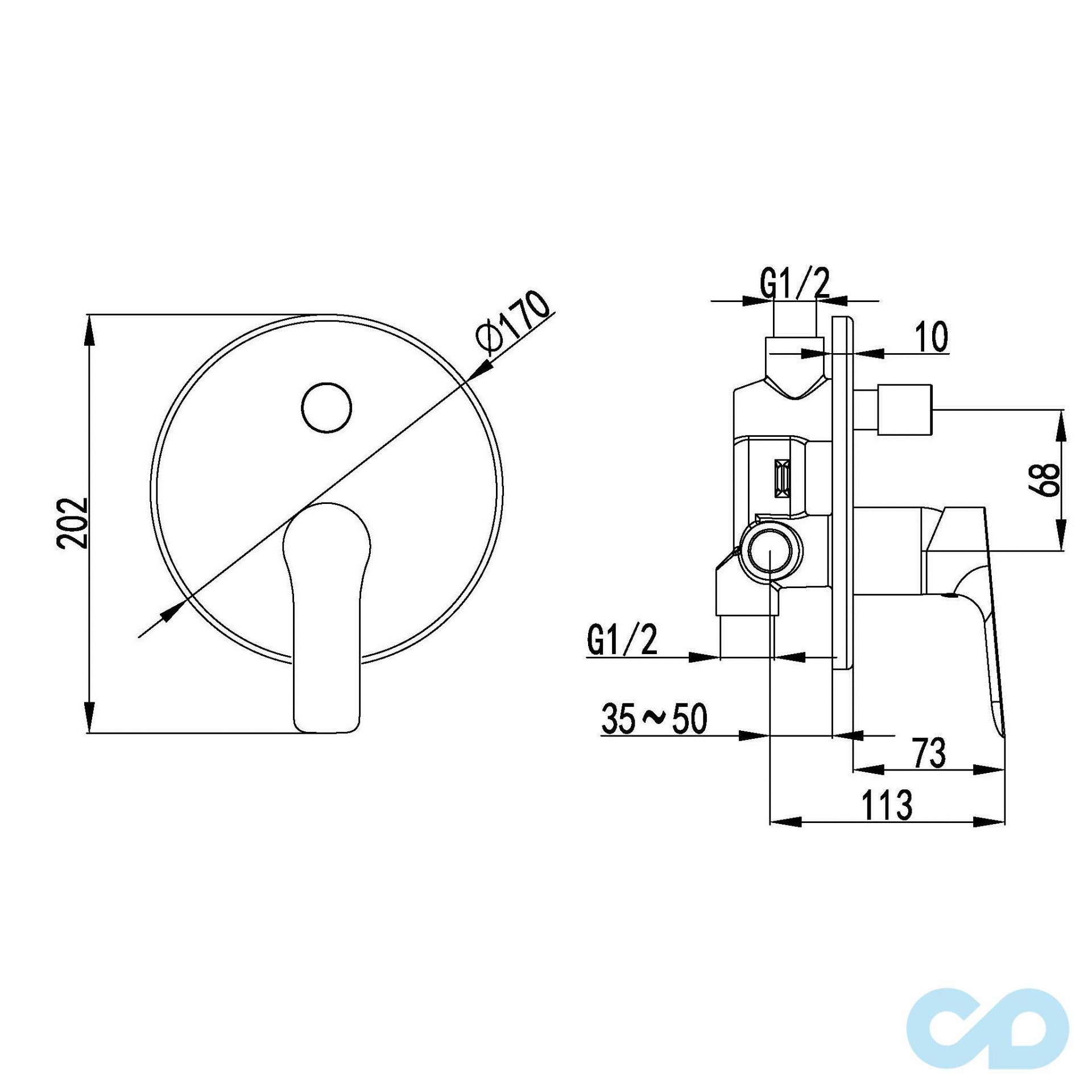 чертеж Смеситель для ванны Imprese Kucera VR-31105