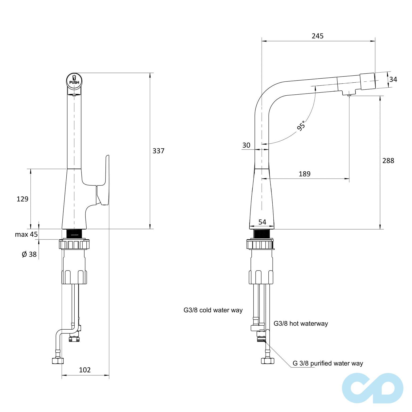 креслення Кухонний змішувач Imprese Quadrio Smart ZMK051901150