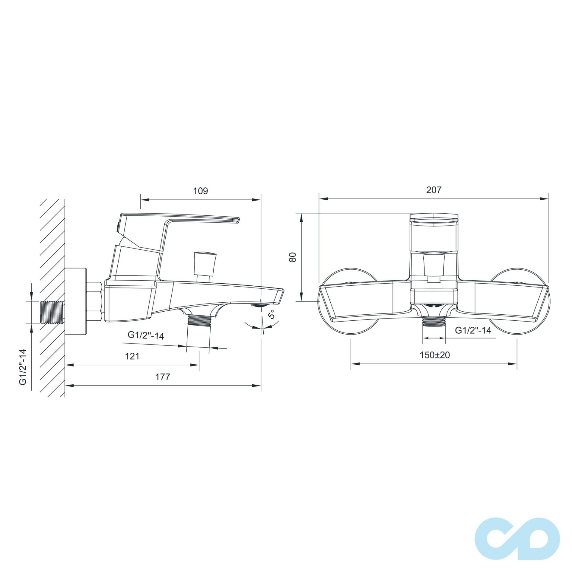 креслення Змішувач для ванни Imprese Grafiky ZMK061901040