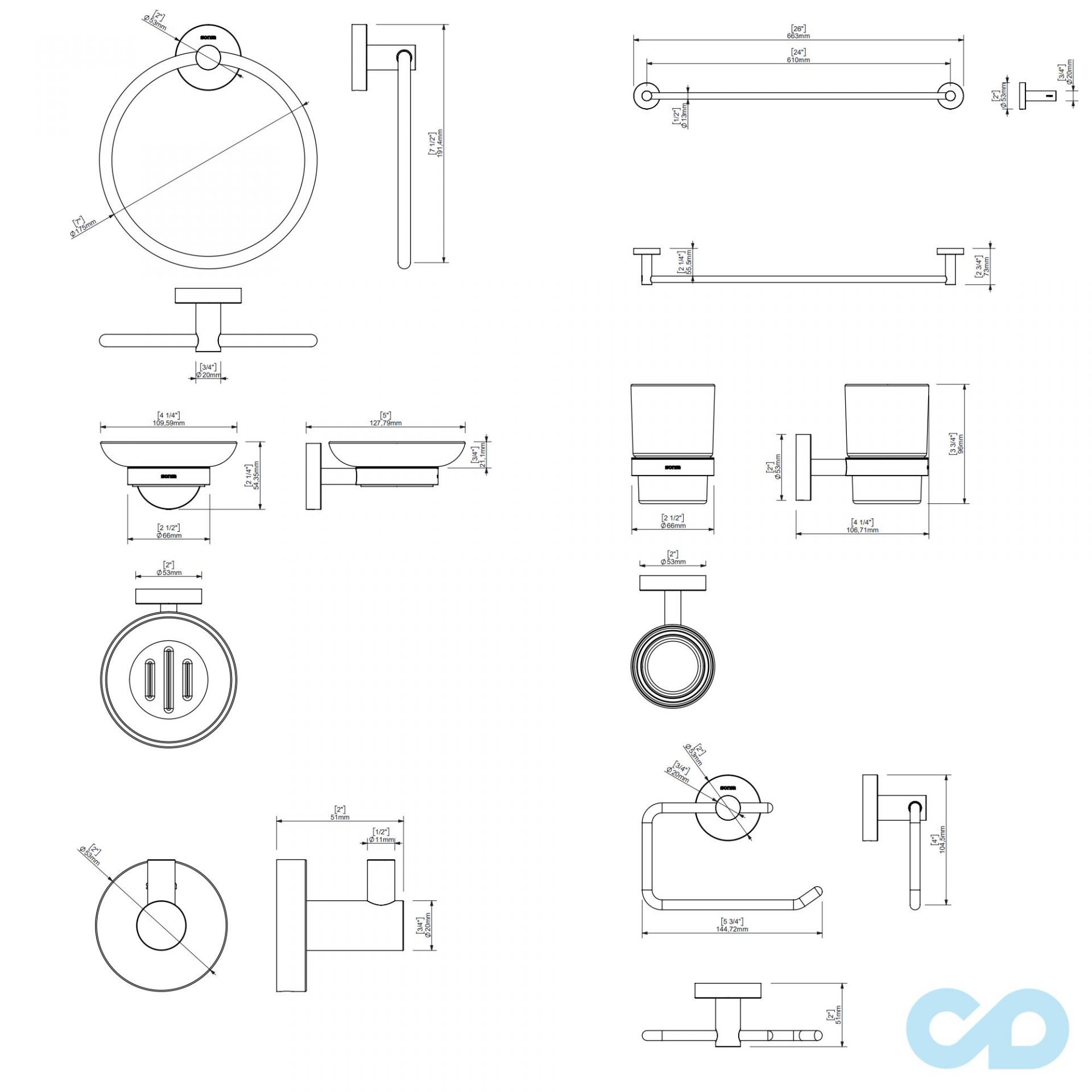 технічна схема Набір аксесуарів у ванну Sonia Loop 179718