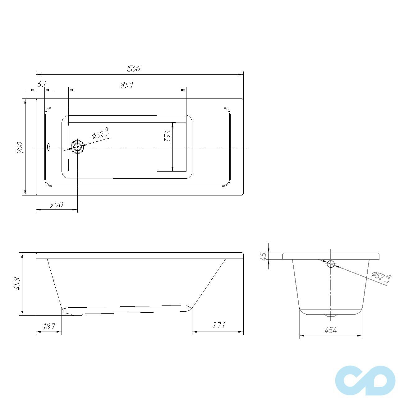 креслення Ванна акрилова Volle Libra 150х70 TS-1570458
