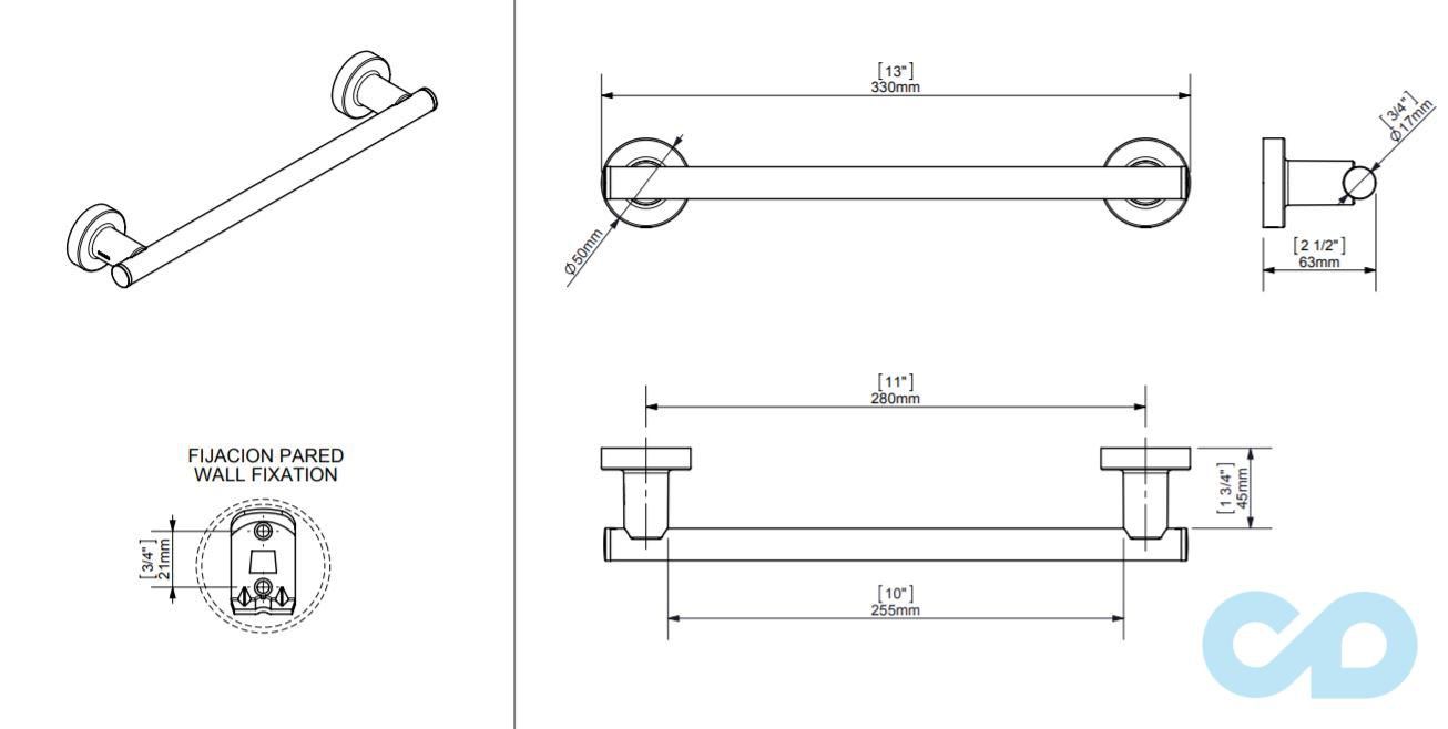 креслення Тримач рушника Sonia Tecnoproject Black 166183