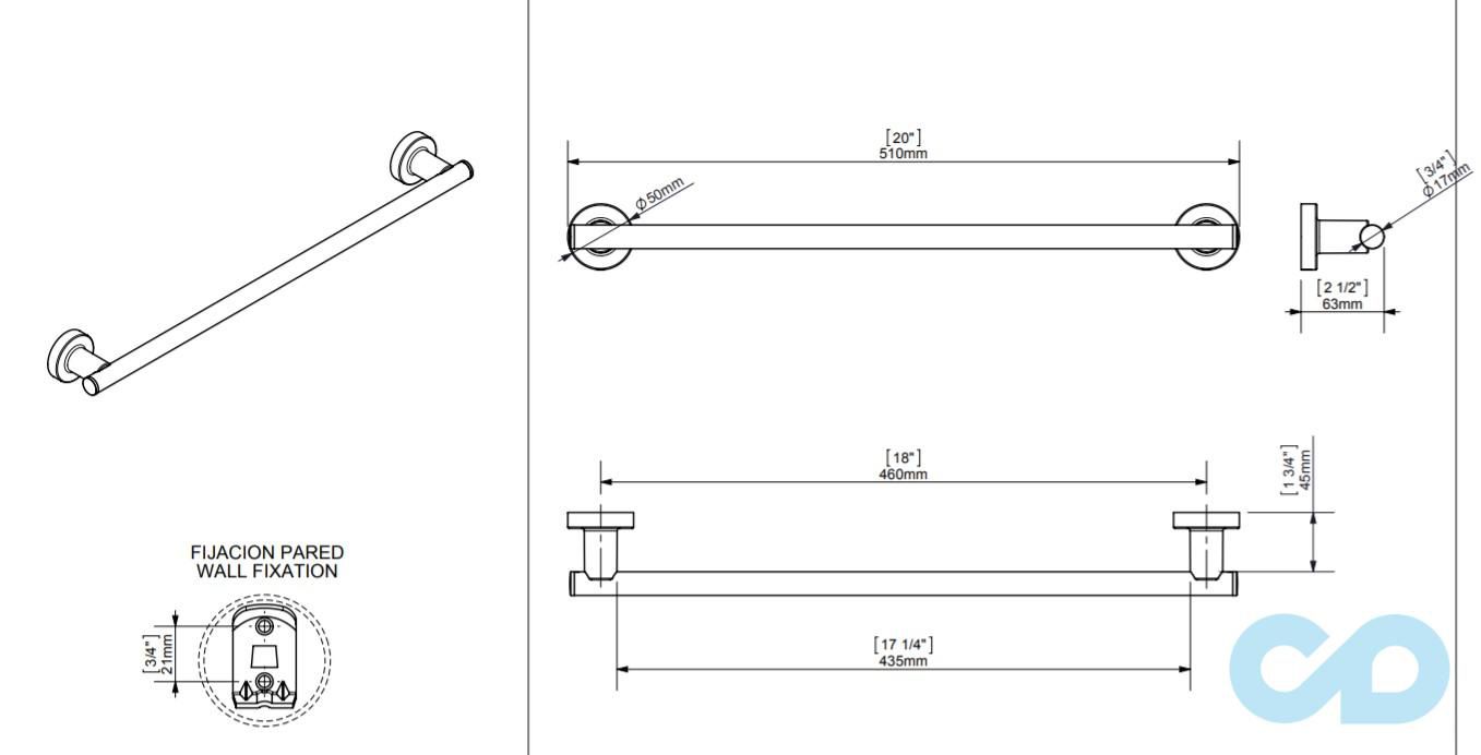 креслення Полотенцедержатель Sonia Tecnoproject Black 166190