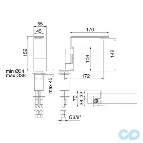 креслення Змішувач для раковини Treemme 5mm 2514