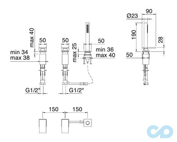 чертеж Смеситель на борт ванны Treemme 5mm 2869