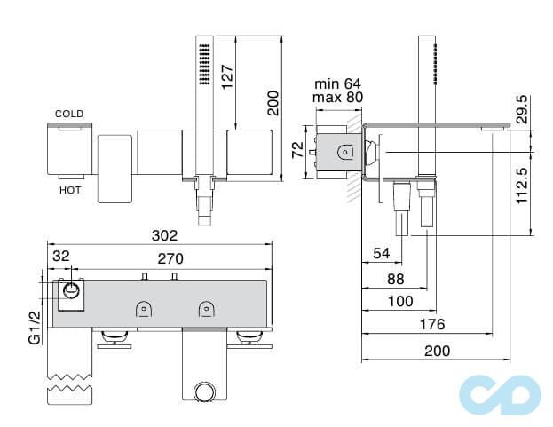 чертеж Смеситель для ванны Treemme 5mm 2805_5M