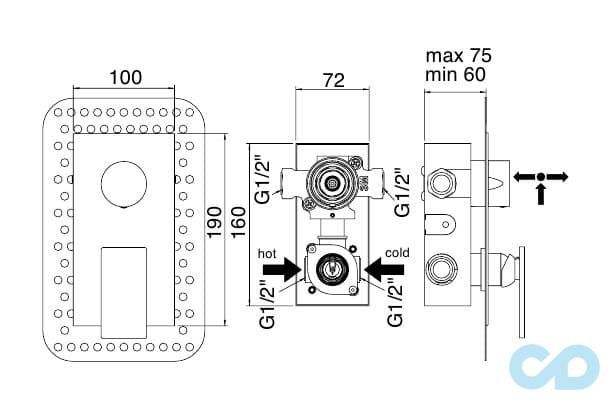 креслення Змішувач прихованого монтажу для ванни Treemme 5mm 2802_5M