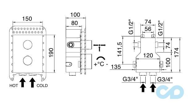 креслення Термостат для ванни/душа Treemme 5mm 2846