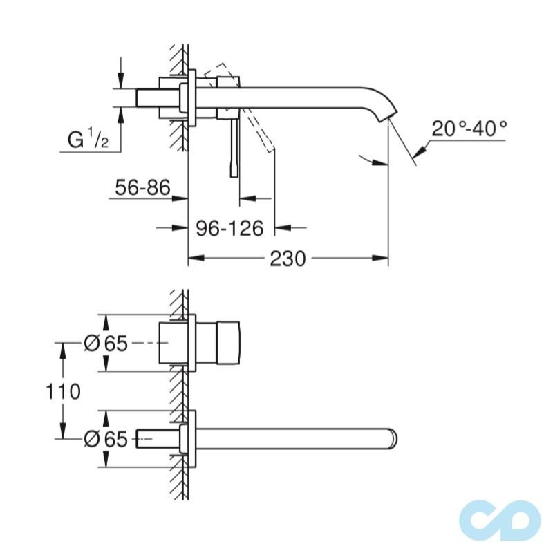 креслення Змішувач для раковини Grohe Essence 19967AL1