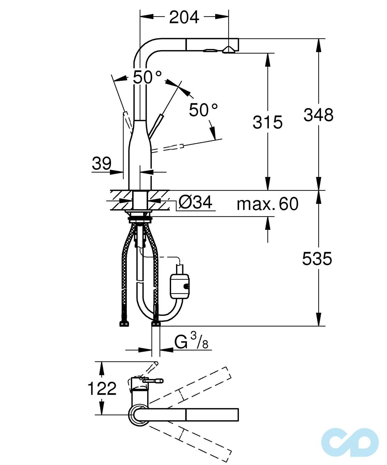 креслення Кухонний змішувач Grohe Essence 30270DL0