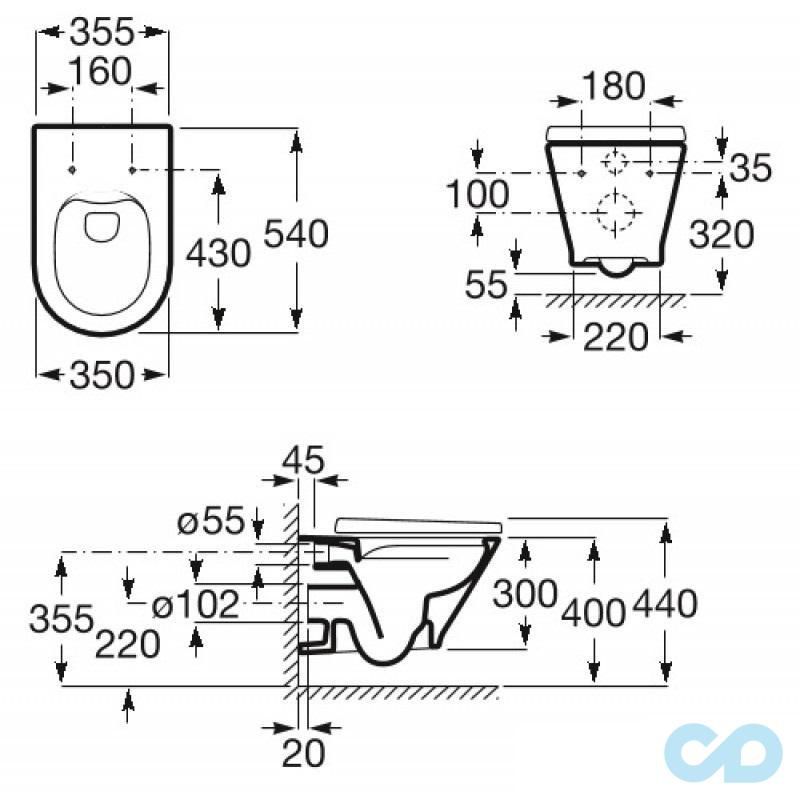 технічна схема Інсталяція Grohe Rapid SL 38772001 c підвісним унітазом Roca Gap A34H0N8000