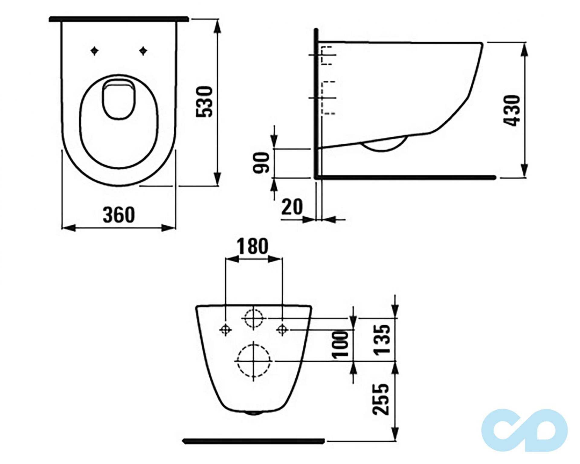 технічна схема Інсталляція  Grohe Rapid SL 38772001 з підвісним унітазом Laufen Pro Rimless H8669570000001