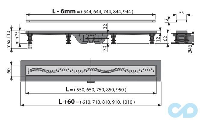 чертеж Душевой канал AlcaPlast 85 см APZ8-850
