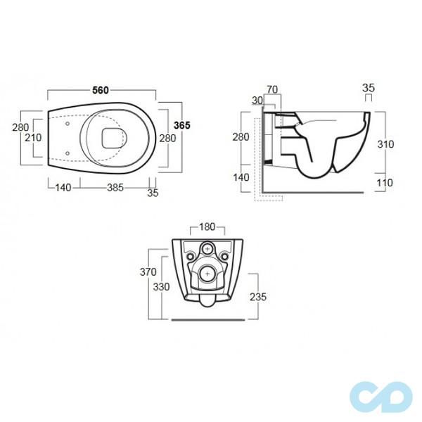 технічна схема Інсталяція для унітазу Tece Base 9400005 c підвісним унітазом Simas Vignoni VI18