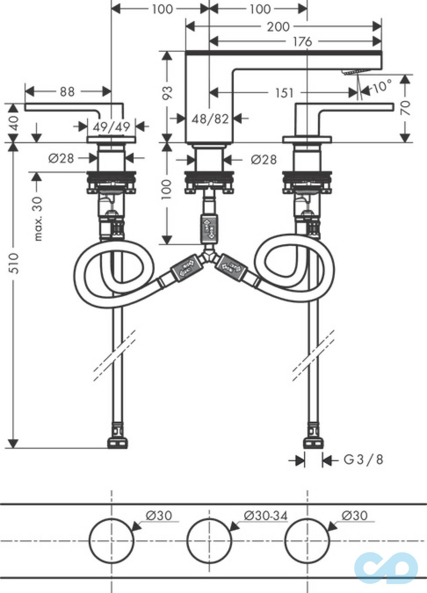 креслення Змішувач для раковини Axor MyEdition 47052350