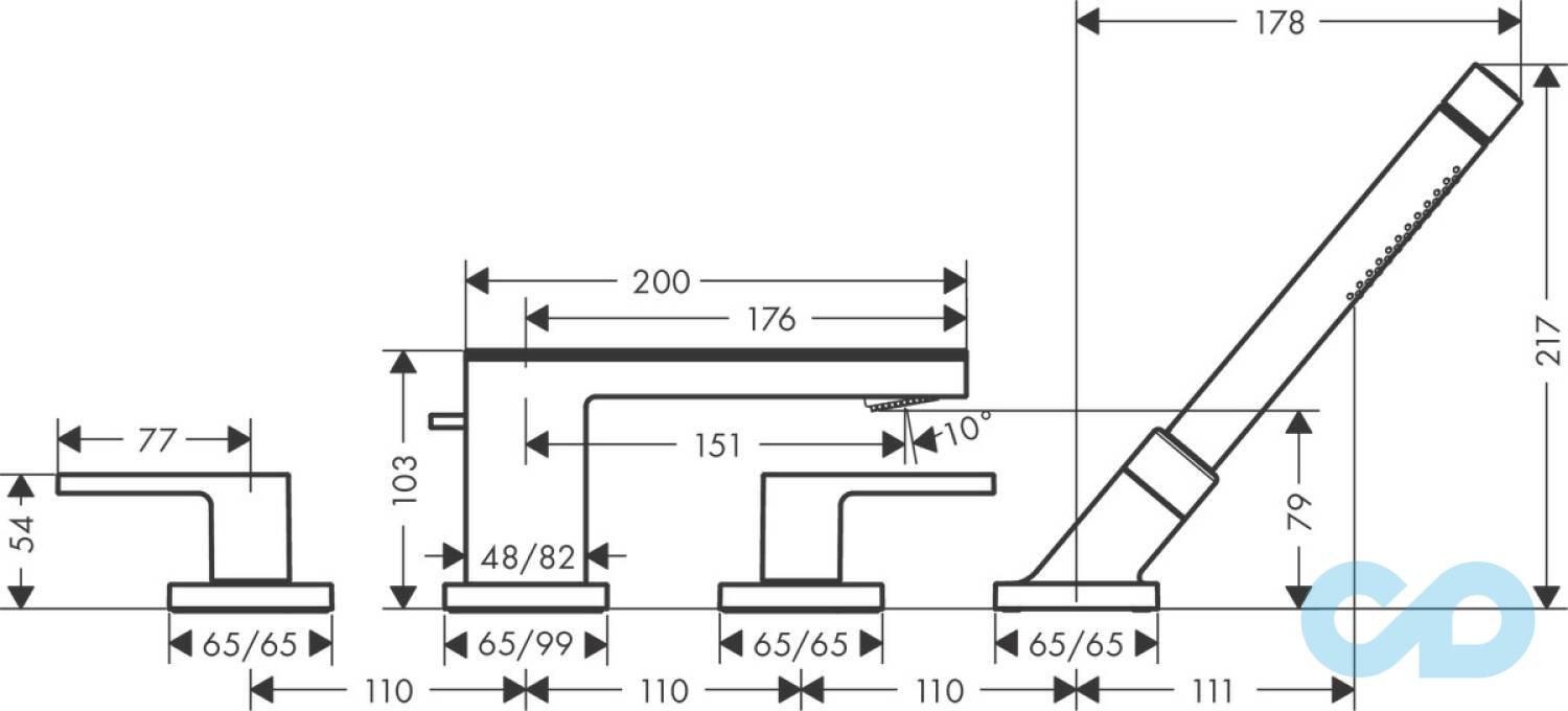 креслення Змішувач на борт ванни Axor MyEdition 47430000