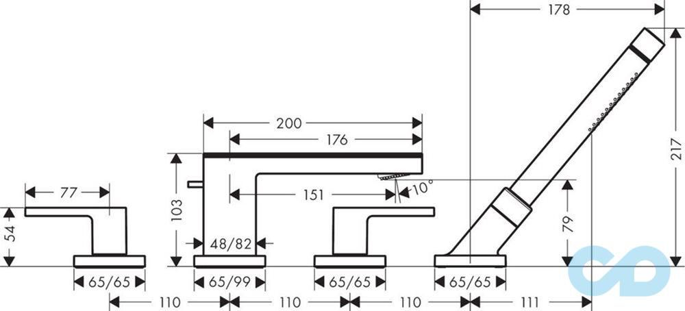 креслення Змішувач на борт ванни Axor MyEdition 47430600