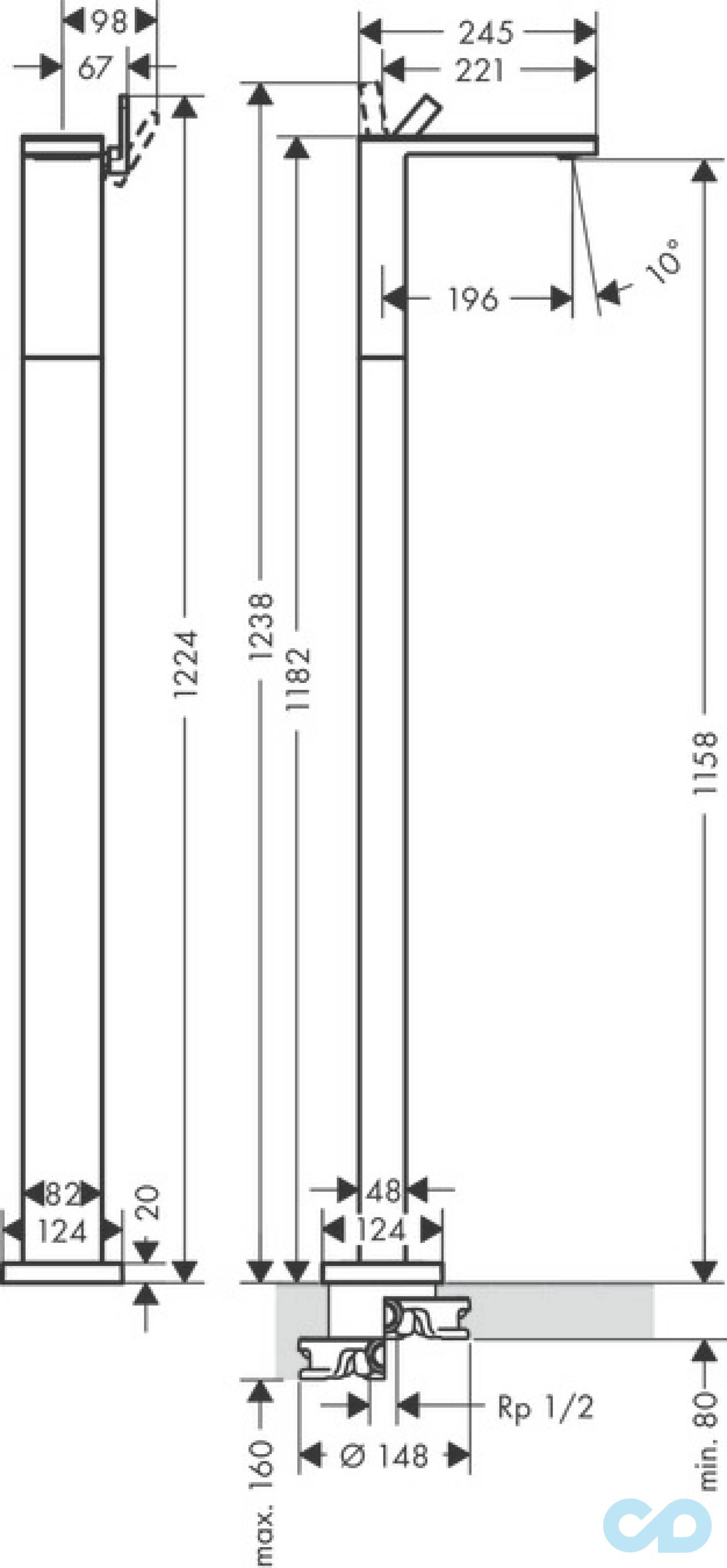 креслення Підлоговий змішувач для раковини Axor MyEdition 47040360