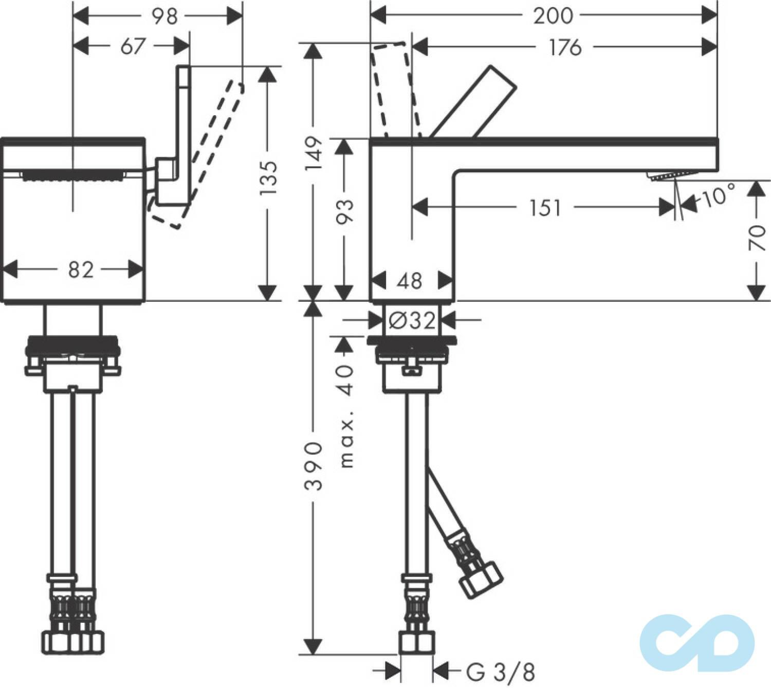 креслення Змішувач для раковини Axor MyEdition 47010350