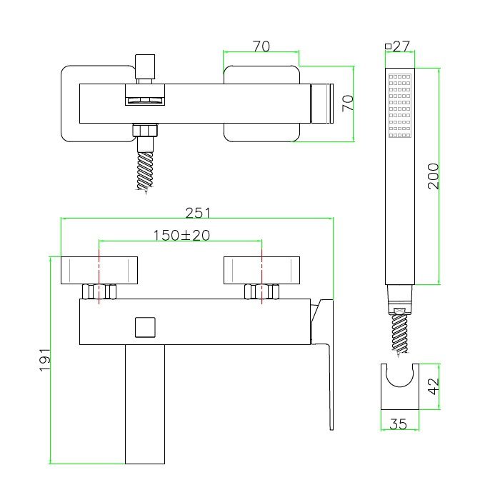 креслення Змішувач для ванни Fiore Kube 100CR8552