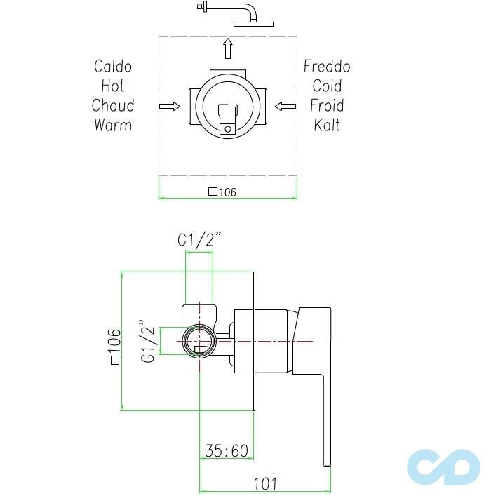 креслення Змішувач для душа Fiore Kube 100NN7515