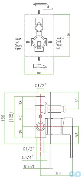 креслення Змішувач для ванни Fiore Kube 100NN7517