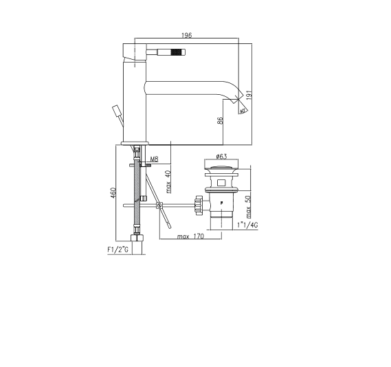креслення Змішувач для раковини Fiore Xenon 44NN5284