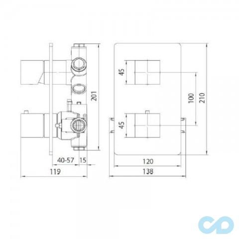 технічна схема Душова система Bossini Manhattan Squaro M91800 Black