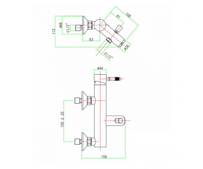 креслення Змішувач для ванни Fiore Xenon 44CR5151