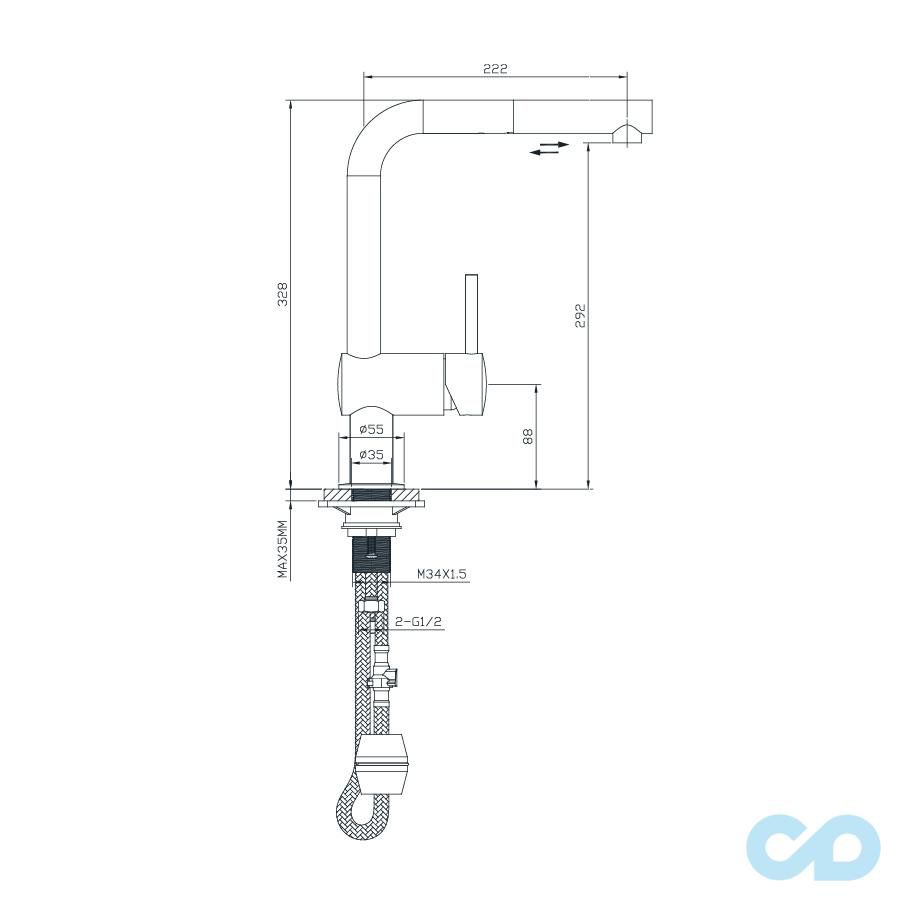 креслення Кухонний змішувач Imprese Lotta 55403-SS