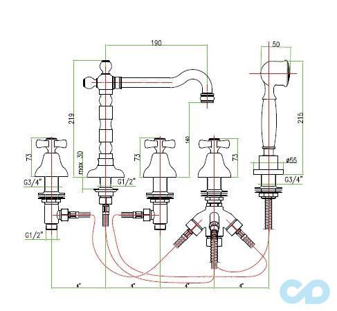 креслення Змішувач на борт ванни Fiore Margot 26ZZ0607