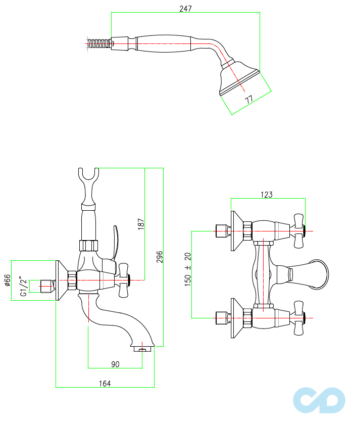 креслення Змішувач для ванни Fiore Margot 26CR0600