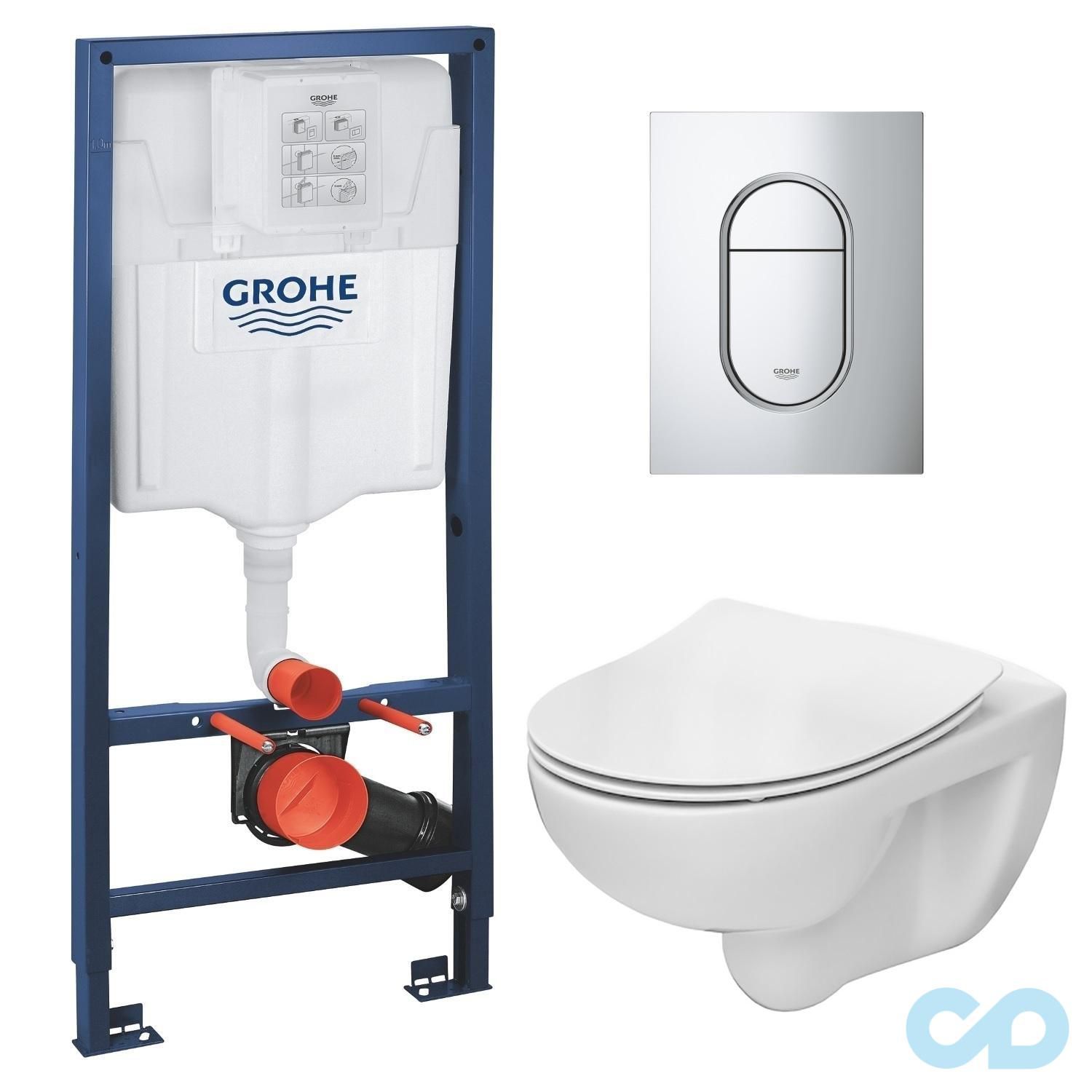 Инсталляция Grohe Rapid SL 39504000 c подвесным унитазом Roca Victoria Rimless A34H398000 (обновлённая клашива смыва)