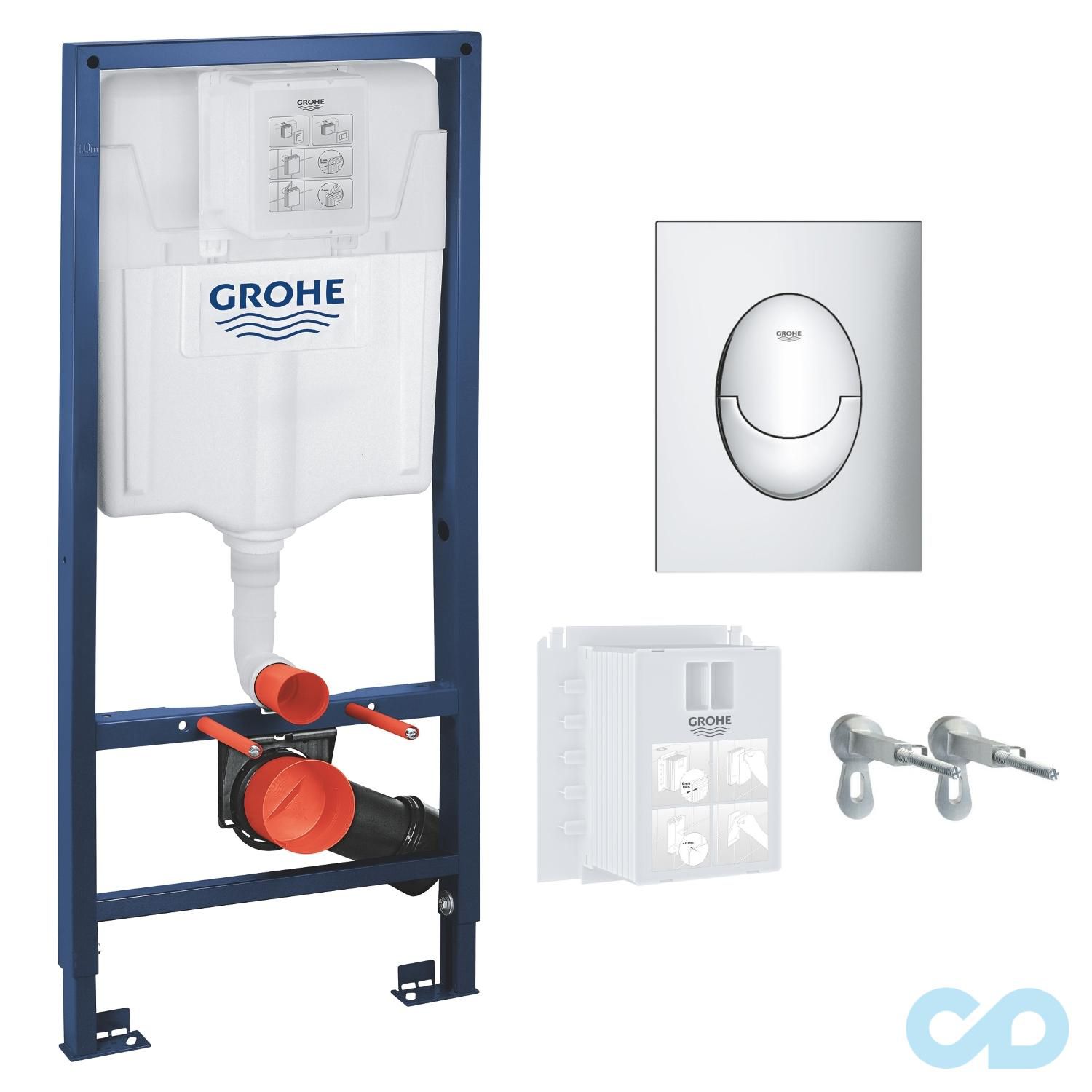 дизайн Інсталяція Grohe Rapid SL 39503000 c підвісним унітазом Roca Victoria Rimless A34H398000 (оновлена ​​клавіша змиву