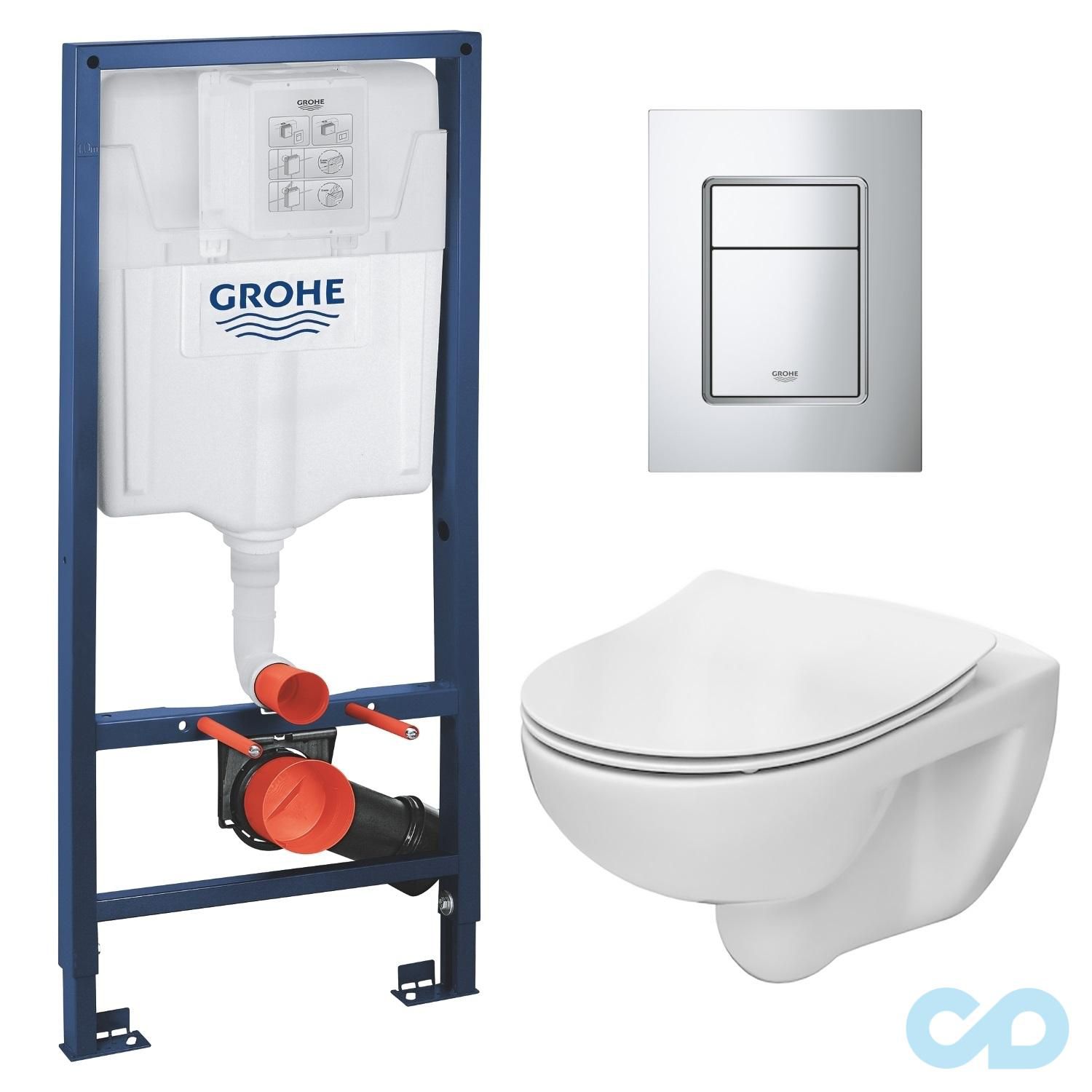 Инсталляция Grohe Rapid SL 39501000 c подвесным унитазом Roca Victoria Rimless A34H398000 (обновлённая клавиша смыва)