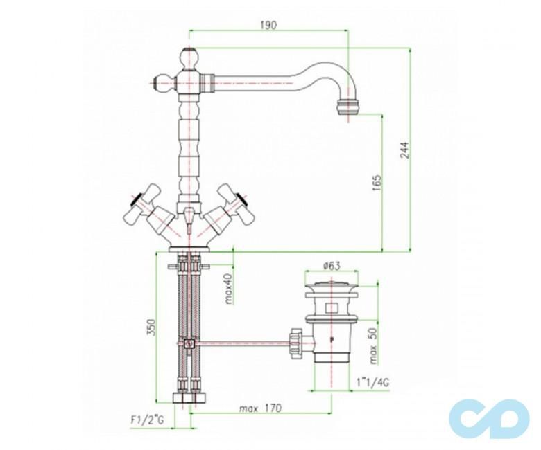 креслення Високий змішувач для раковини Fiore Margot Sky 01OO0625