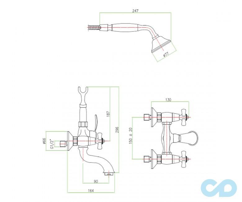 креслення Змішувач для ванни Fiore Margot 01OO0600