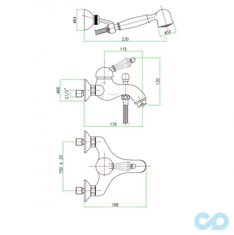 чертеж Смеситель для ванны Fiore Imperial 82OO5103