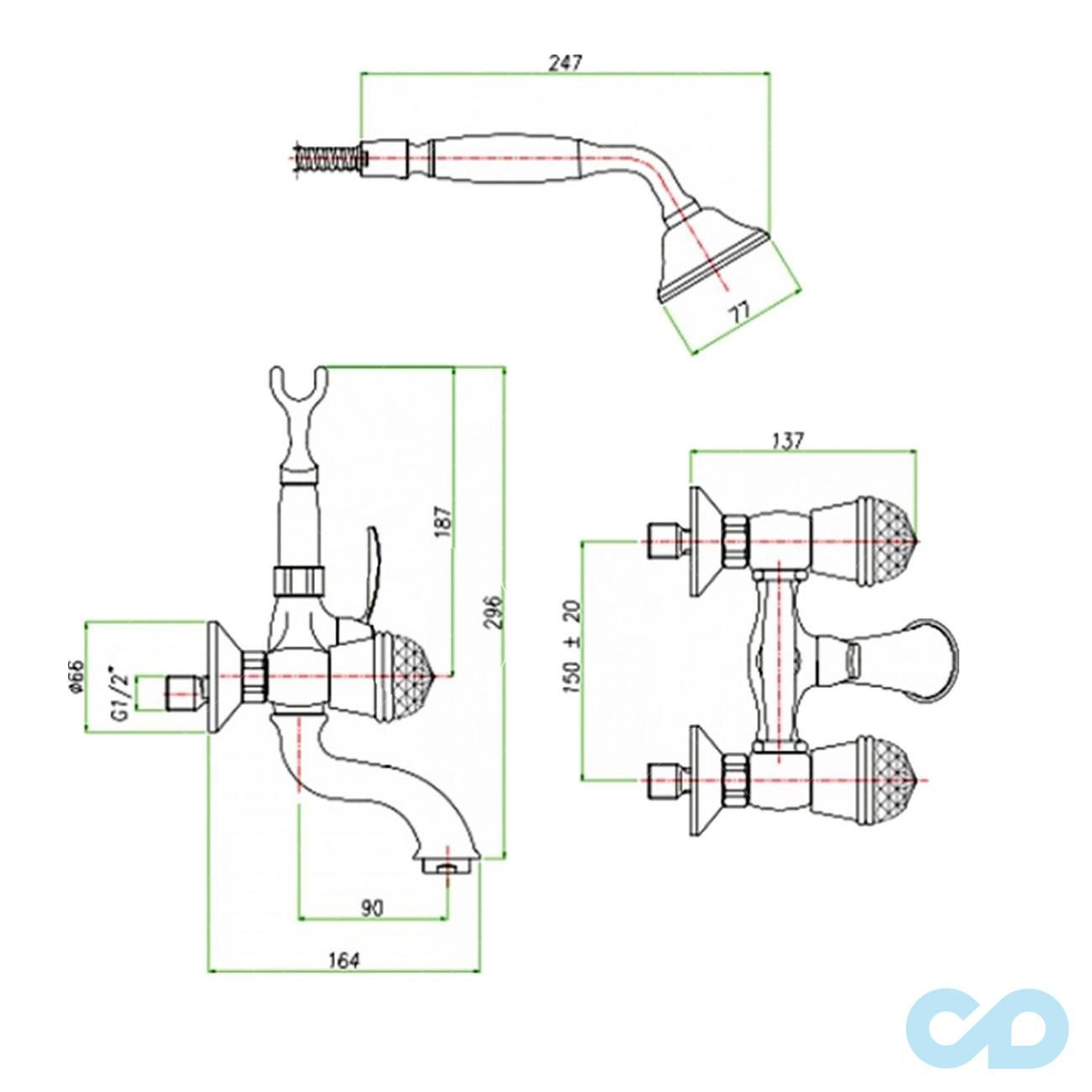 чертеж Смеситель для ванны Fiore XT SKY 17CR0610